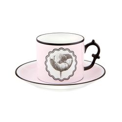 Set aus 2 rosa Teetassen mit Untertasse und blauer und rosa Porzellanerbse, Ø 14,9 x 6,7 cm | Herbariae-Parade