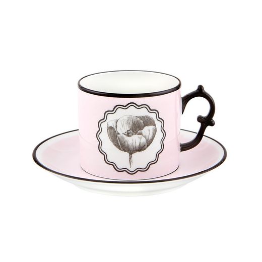 Set aus 2 rosa Teetassen mit Untertasse und blauer und rosa Porzellanerbse, Ø 14,9 x 6,7 cm | Herbariae-Parade