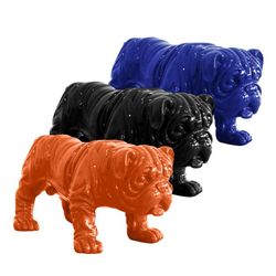 Lot de 3 adorables Bulldogs bleu, noir et orange, 23 x 14 x 11 cm