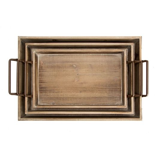 Set de 3 bandejas de madera, 54x34x10 cm