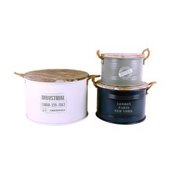 Set mit 3 weißen, blauen und grauen Metallboxen, Ø50x33 cm