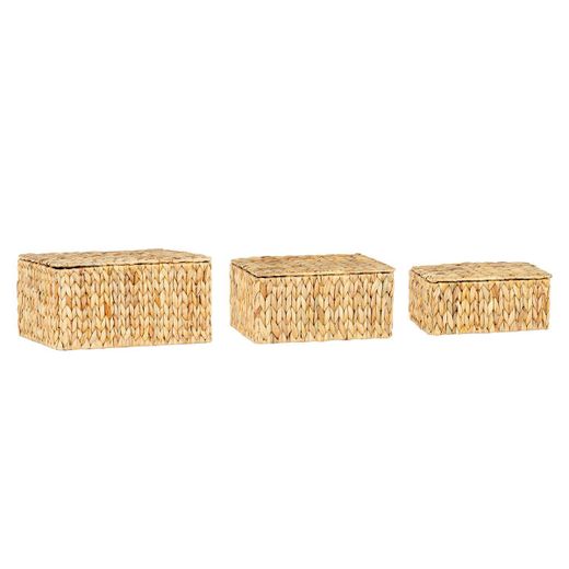 Set de 3 cestas con tapa de jacinto de agua en natural | Hyacinth
