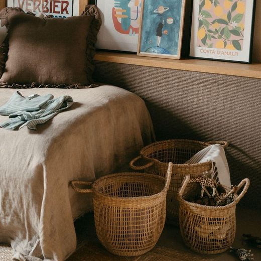 Set of 3 natural seaweed baskets, Ø35 x 37 cm