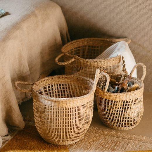Set of 3 natural seaweed baskets, Ø35 x 37 cm