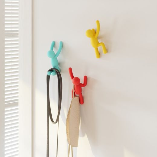Set of 3 multicolour ABS coat hooks, 18 x 8 x 7 cm | Buddy