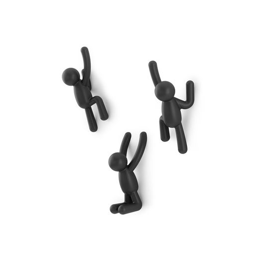 Set of 3 black ABS coat hooks, 18 x 8 x 7 cm | Buddy