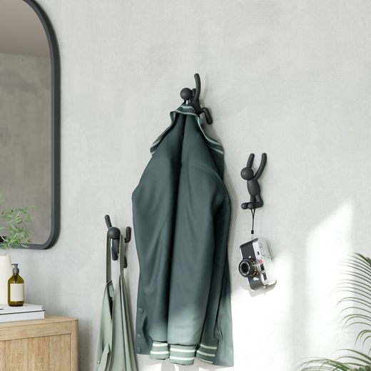 Set of 3 black ABS coat hooks, 18 x 8 x 7 cm | Buddy