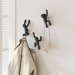 Set of 3 black ABS coat hooks, 18 x 8 x 7 cm | Buddy