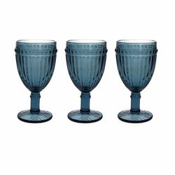 Set of 3 glass wine glasses in blue, Ø 8.5 x 16.5 cm | Doric