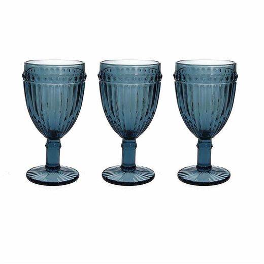 Set of 3 glass wine glasses in blue, Ø 8.5 x 16.5 cm | Doric