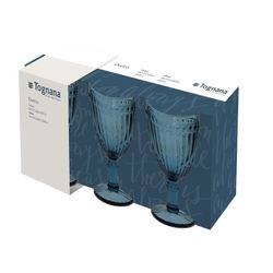 Set of 3 glass wine glasses in blue, Ø 8.5 x 16.5 cm | Doric