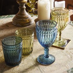 Set of 3 glass wine glasses in blue, Ø 8.5 x 16.5 cm | Doric