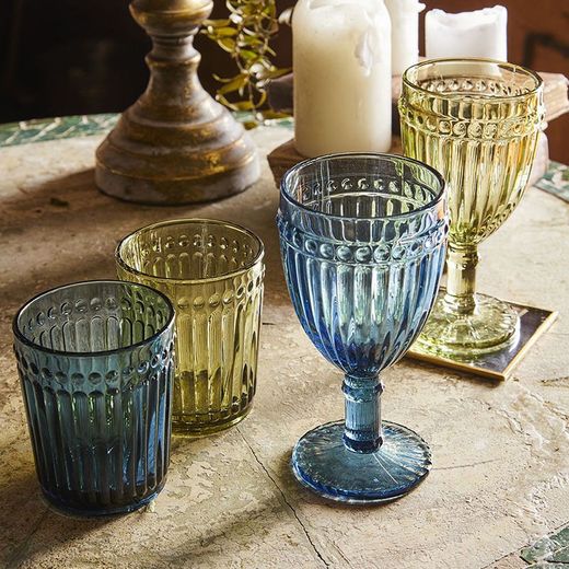 Set of 3 glass wine glasses in blue, Ø 8.5 x 16.5 cm | Doric