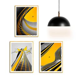 Σετ 3 πίνακες σε κίτρινο καμβά, 60 x 3 x 80 cm | janah