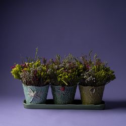 Zestaw 3 ceramicznych wazonów w kolorze zielonym i akwamarynowym, 42,9 x 14 x 12 cm | Ogród Owadów