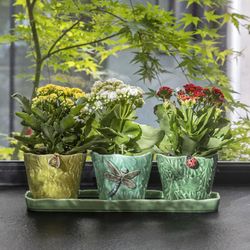 Zestaw 3 ceramicznych wazonów w kolorze zielonym i akwamarynowym, 42,9 x 14 x 12 cm | Ogród Owadów