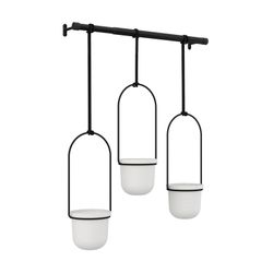 Lot de 3 jardinières suspendues en polymère noir et blanc, 64 x 15 x 110 cm | triflore