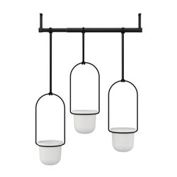 Lot de 3 jardinières suspendues en polymère noir et blanc, 64 x 15 x 110 cm | triflore