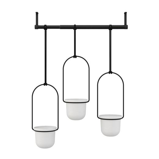 Lot de 3 jardinières suspendues en polymère noir et blanc, 64 x 15 x 110 cm | triflore