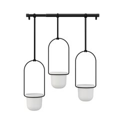 Lot de 3 jardinières suspendues en polymère noir et blanc, 64 x 15 x 110 cm | triflore