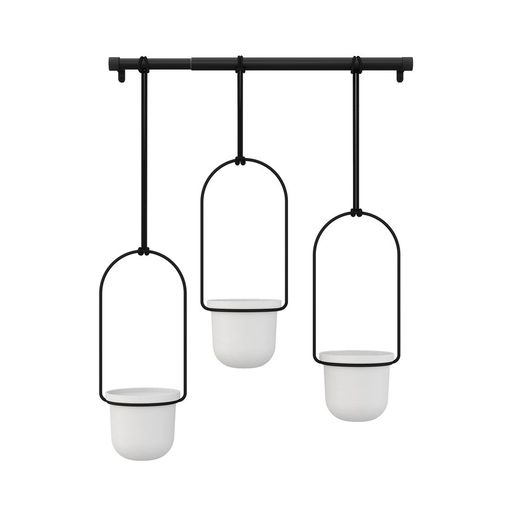 Lot de 3 jardinières suspendues en polymère noir et blanc, 64 x 15 x 110 cm | triflore