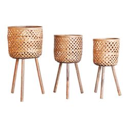 Set of 3 natural bamboo planters, Ø x 34 x 70 cm