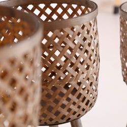Set of 3 natural bamboo planters, Ø x 34 x 70 cm