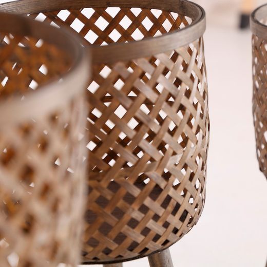 Set of 3 natural bamboo planters, Ø x 34 x 70 cm