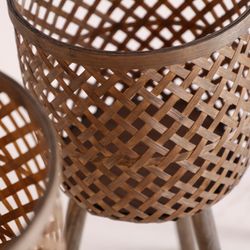 Set of 3 natural bamboo planters, Ø x 34 x 70 cm