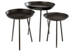 Set de 3 tables d'appoint rondes plateau en métal gris foncé, Ø52x58 cm