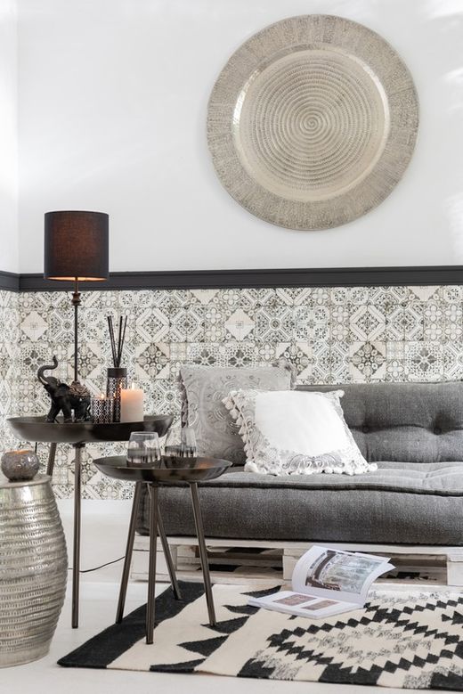 Set de 3 tables d'appoint rondes plateau en métal gris foncé, Ø52x58 cm