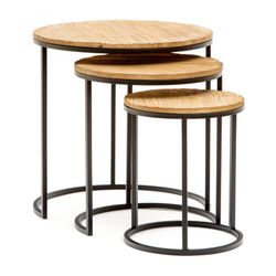 Set de 3 mesas auxiliares de madera, L. 30x30x36,5 cm M. 38x38x42,5 cm S. 48x48x48 cm