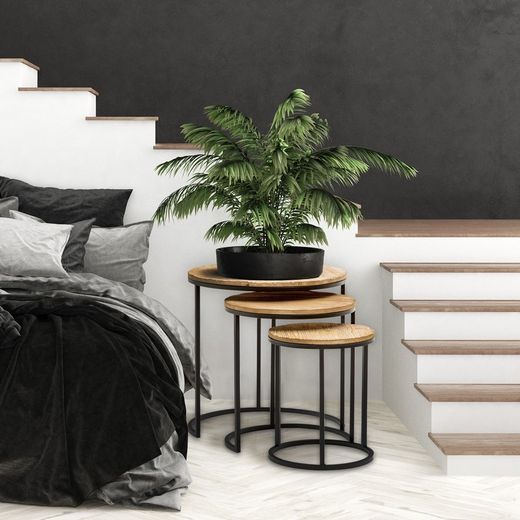 Set de 3 mesas auxiliares de madera, L. 30x30x36,5 cm M. 38x38x42,5 cm S. 48x48x48 cm