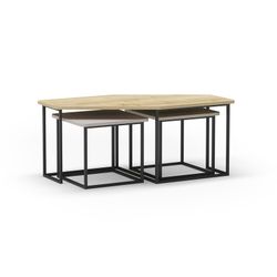 Set of 3 wooden coffee tables in oak, cream and green, 111.5-46 x 60-46 x 48-40 cm | Zoya