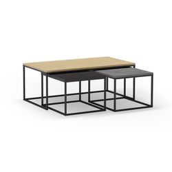Set of 3 wooden coffee tables in oak, black and grey, 110-55.8 x 60-48 x 41.8-35.6 cm | Camelia