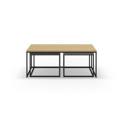 Set of 3 wooden coffee tables in oak, black and grey, 110-55.8 x 60-48 x 41.8-35.6 cm | Camelia