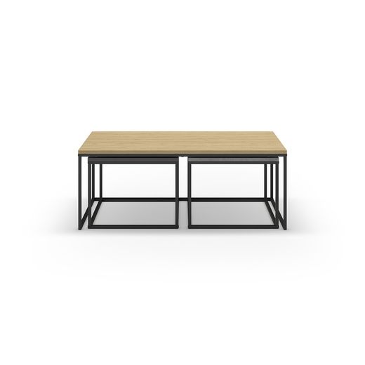 Set of 3 wooden coffee tables in oak, black and grey, 110-55.8 x 60-48 x 41.8-35.6 cm | Camelia