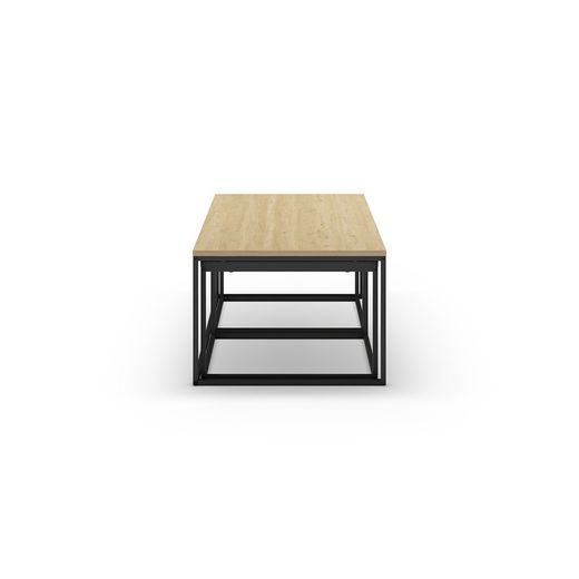 Set of 3 wooden coffee tables in oak, black and grey, 110-55.8 x 60-48 x 41.8-35.6 cm | Camelia