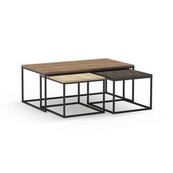 Set of 3 wooden coffee tables in oak, walnut and brown, 110-55.8 x 60-48 x 41.8-35.6 cm | Camelia