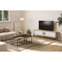 Set of 3 wooden coffee tables in oak, walnut and brown, 110-55.8 x 60-48 x 41.8-35.6 cm | Camelia