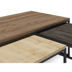 Set of 3 wooden coffee tables in oak, walnut and brown, 110-55.8 x 60-48 x 41.8-35.6 cm | Camelia