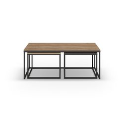 Set of 3 wooden coffee tables in oak, walnut and brown, 110-55.8 x 60-48 x 41.8-35.6 cm | Camelia