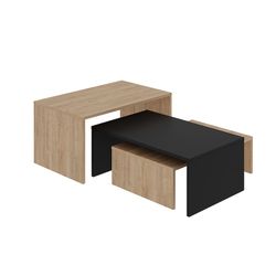 Set di 3 tavolini da caffè in legno di rovere e nero, 80 x 50 x 40,5 cm | Trio