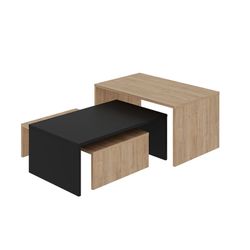Set di 3 tavolini da caffè in legno di rovere e nero, 80 x 50 x 40,5 cm | Trio