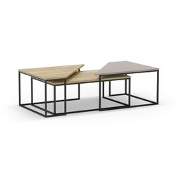 Conjunto de 3 mesas de centro de madeira e metal nas cores moca e carvalho, 110-96 x 70-60 x 42-41,8 cm | Titã