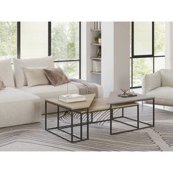 Conjunto de 3 mesas de centro de madeira e metal nas cores moca e carvalho, 110-96 x 70-60 x 42-41,8 cm | Titã