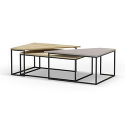 Conjunto de 3 mesas de centro de madeira e metal nas cores moca e carvalho, 110-96 x 70-60 x 42-41,8 cm | Titã