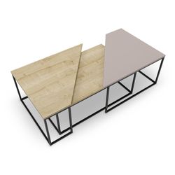 Conjunto de 3 mesas de centro de madeira e metal nas cores moca e carvalho, 110-96 x 70-60 x 42-41,8 cm | Titã