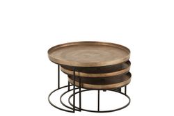 Set de 3 tables basses rondes en aluminium marron/noir, Ø78x48 cm