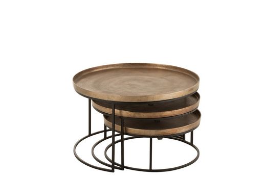 Set de 3 tables basses rondes en aluminium marron/noir, Ø78x48 cm